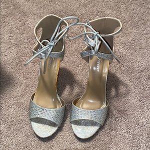 Sparkly silver high heels